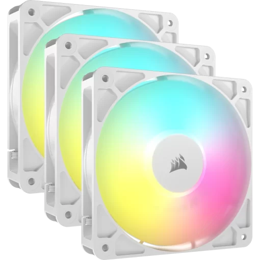 CORSAIR RS120 ARGB Triple Pack White (CO-9050185-WW) Fans - 3x120mm 2100RPM Static Pressure RGB Fan, Daisy Chain 4 Pin PWM, +5V ARGB Connections