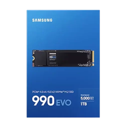 Samsung 990 EVO 1TB (MZ-V9E1T0BW) SSD - M.2 2280 NVMe 2.0, PCIe Gen 4x4, Gen 5x2, 4.200 MB/s write, 5.000 MB/s read