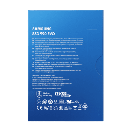 Samsung 990 EVO 2TB (MZ-V9E2T0BW) SSD - M.2 2280 NVMe 2.0, PCIe Gen 4x4, Gen 5x2, 4.200 MB/s write, 5.000 MB/s read
