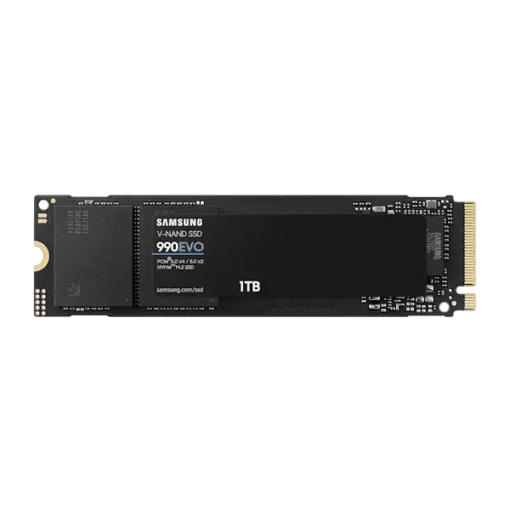 Samsung 990 EVO 1TB (MZ-V9E1T0BW) SSD - M.2 2280 NVMe 2.0, PCIe Gen 4x4, Gen 5x2, 4.200 MB/s write, 5.000 MB/s read