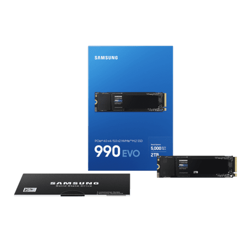Samsung 990 EVO 2TB (MZ-V9E2T0BW) SSD - M.2 2280 NVMe 2.0, PCIe Gen 4x4, Gen 5x2, 4.200 MB/s write, 5.000 MB/s read