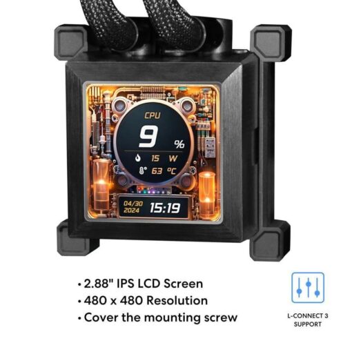 Lian Li HydroShift LCD 360TL AIO Liquid CPU Cooler - Black, 3 x TL fans, 2.88 inch IPS 480×480 res LCD Screen