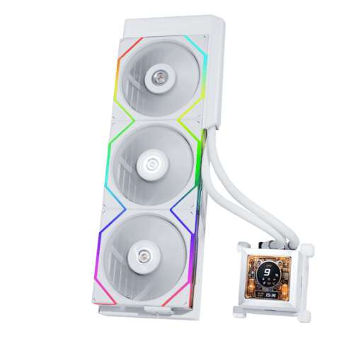 Lian Li HydroShift LCD 360TL AIO Liquid CPU Cooler - White, 3 x TL fans, 2.88 inch IPS 480×480 res LCD Screen
