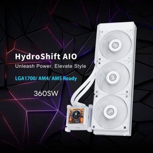 Lian Li HydroShift LCD 360S AIO Liquid CPU Cooler - White, Silent Fans, 2.88 inch IPS 480×480 res LCD Screen