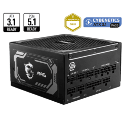 MSI MAG A1250GL PCIE5 PSU - 1250W, 80 plus Gold, Full-Modular, Flat Cables, Single Rail