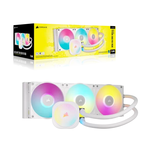 CORSAIR iCUE LINK TITAN 360 RX RGB AIO Liquid CPU Cooler (CW-9061021-WW) - White, 360mm radiator, 3x 120mm RX120 RGB fans, iCUE LINK System Hub included