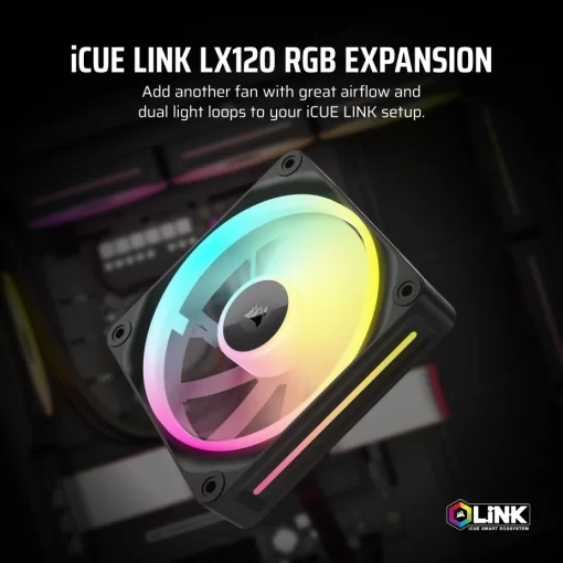 CORSAIR LX120 RGB Black Single Fan Expansion (CO-9051025-WW) - Black, 1x120mm 2400RPM Static Pressure RGB Fan