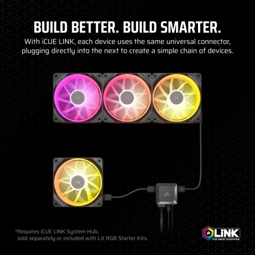 CORSAIR LX120 RGB Black Single Fan Expansion (CO-9051025-WW) - Black, 1x120mm 2400RPM Static Pressure RGB Fan