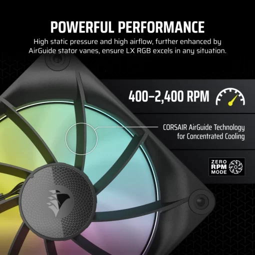 CORSAIR LX120 RGB Black Single Fan Expansion (CO-9051025-WW) - Black, 1x120mm 2400RPM Static Pressure RGB Fan