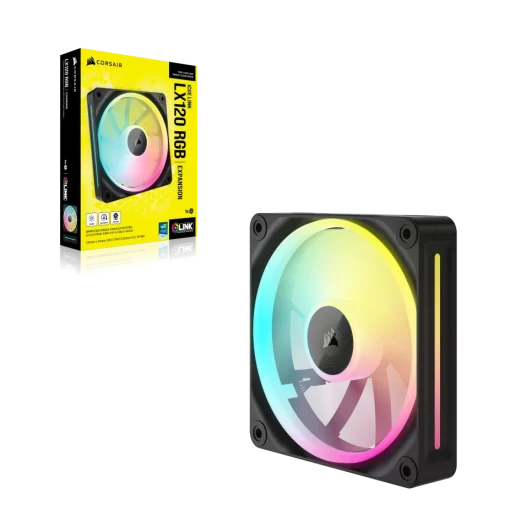 CORSAIR LX120 RGB Black Single Fan Expansion (CO-9051025-WW) - Black, 1x120mm 2400RPM Static Pressure RGB Fan