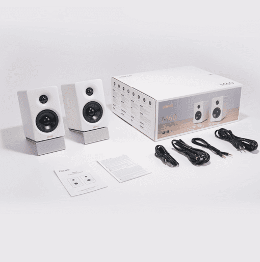 Edifier M60 White 2.0 Compact Bookshelf Speakers - 66W (RMS) total, Bluetooth V5.3, USB-C, AUX inputs