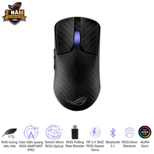 ASUS ROG Harpe Ace Extreme Gaming Mouse - 47g Ultralight, RF 2.4 GHZ ROG Speed Nova, Bluetooth 5.1, AURA Sync