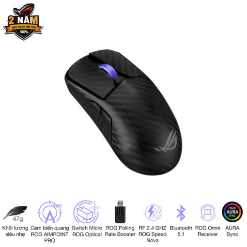 ASUS ROG Harpe Ace Extreme Gaming Mouse - 47g Ultralight, RF 2.4 GHZ ROG Speed Nova, Bluetooth 5.1, AURA Sync