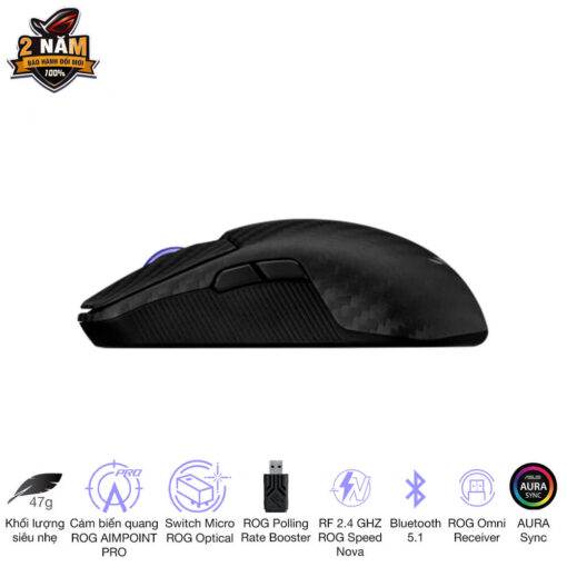 ASUS ROG Harpe Ace Extreme Gaming Mouse - 47g Ultralight, RF 2.4 GHZ ROG Speed Nova, Bluetooth 5.1, AURA Sync
