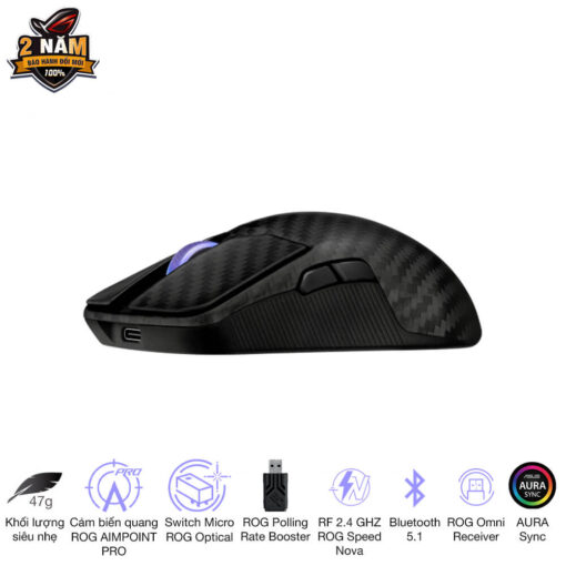 ASUS ROG Harpe Ace Extreme Gaming Mouse - 47g Ultralight, RF 2.4 GHZ ROG Speed Nova, Bluetooth 5.1, AURA Sync