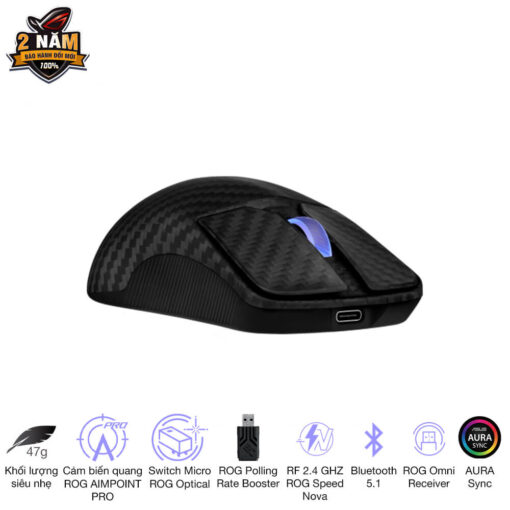 ASUS ROG Harpe Ace Extreme Gaming Mouse - 47g Ultralight, RF 2.4 GHZ ROG Speed Nova, Bluetooth 5.1, AURA Sync