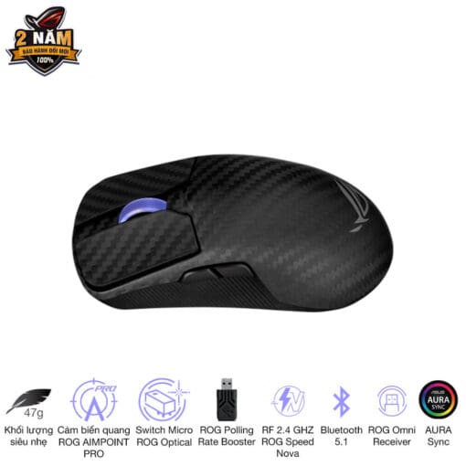 ASUS ROG Harpe Ace Extreme Gaming Mouse - 47g Ultralight, RF 2.4 GHZ ROG Speed Nova, Bluetooth 5.1, AURA Sync