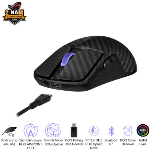 ASUS ROG Harpe Ace Extreme Gaming Mouse - 47g Ultralight, RF 2.4 GHZ ROG Speed Nova, Bluetooth 5.1, AURA Sync