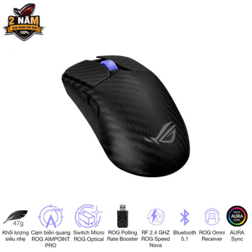 ASUS ROG Harpe Ace Extreme Gaming Mouse - 47g Ultralight, RF 2.4 GHZ ROG Speed Nova, Bluetooth 5.1, AURA Sync