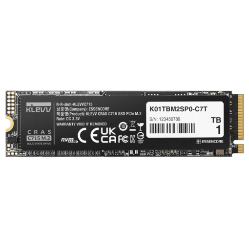 KLEVV CRAS C715 1TB SSD - M.2 2280 NVMe PCIe Gen3x4, Read 3200 MB/s, Write 2000 MB/s