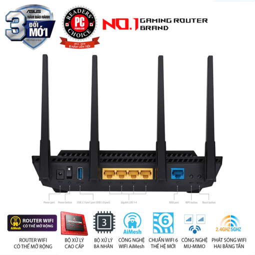 ASUS RT-AX58U V2 WiFi Router - AX3000 Dual Band, Wifi 6 802.11ax, AiMesh WiFi, MU-MIMO, OFDMA, 4 Antennas