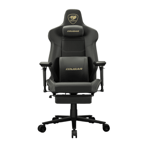 Cougar Armor EVO M Gold Gaming Chair - Magnetic Memory Foam Neck Pillow, PVC leather, Full steel frame, 5D armrest, Footrest, Lumbar Cushion