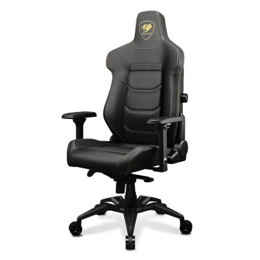 Cougar Armor EVO Royal Gaming Chair - Gold, Magnetic Memory Foam Neck Pillow, PVC leather, Full steel frame, 5D armrest, Footrest, Lumbar Cushion