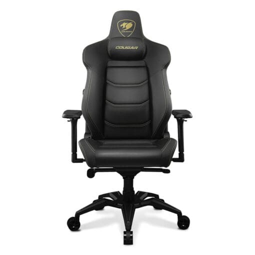 Cougar Armor EVO Royal Gaming Chair - Gold, Magnetic Memory Foam Neck Pillow, PVC leather, Full steel frame, 5D armrest, Footrest, Lumbar Cushion