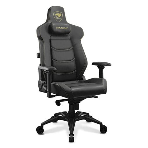 Cougar Armor EVO Royal Gaming Chair - Gold, Magnetic Memory Foam Neck Pillow, PVC leather, Full steel frame, 5D armrest, Footrest, Lumbar Cushion