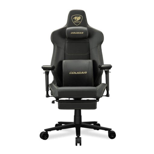 Cougar Armor EVO M Gold Gaming Chair - Magnetic Memory Foam Neck Pillow, PVC leather, Full steel frame, 5D armrest, Footrest, Lumbar Cushion