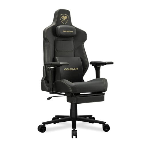 Cougar Armor EVO M Gold Gaming Chair - Magnetic Memory Foam Neck Pillow, PVC leather, Full steel frame, 5D armrest, Footrest, Lumbar Cushion