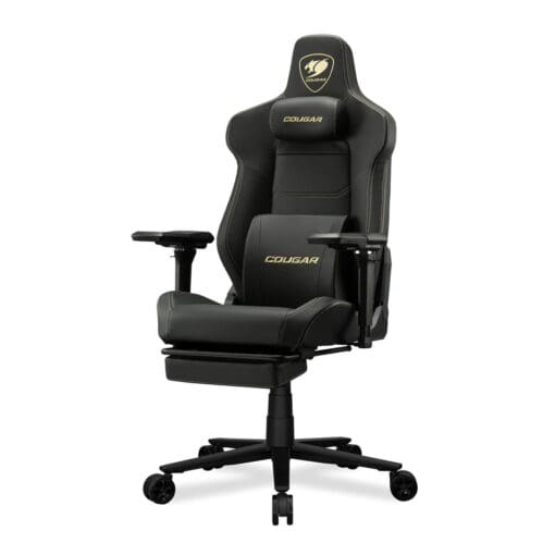 Cougar Armor EVO M Gold Gaming Chair - Magnetic Memory Foam Neck Pillow, PVC leather, Full steel frame, 5D armrest, Footrest, Lumbar Cushion