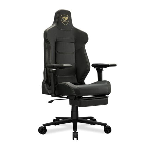 Cougar Armor EVO M Gold Gaming Chair - Magnetic Memory Foam Neck Pillow, PVC leather, Full steel frame, 5D armrest, Footrest, Lumbar Cushion