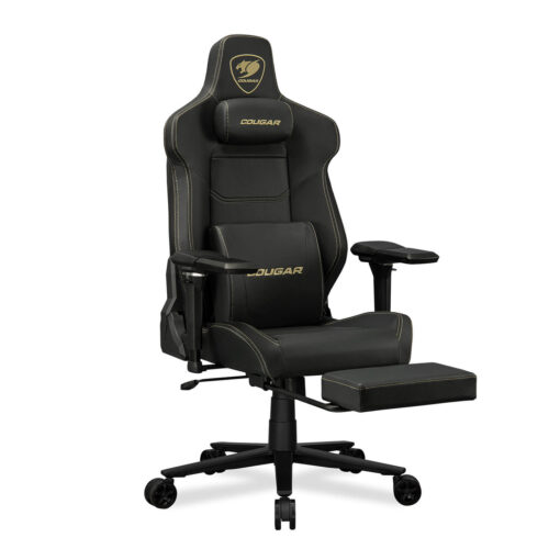 Cougar Armor EVO M Gold Gaming Chair - Magnetic Memory Foam Neck Pillow, PVC leather, Full steel frame, 5D armrest, Footrest, Lumbar Cushion