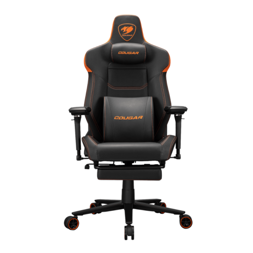 Cougar Armor EVO M Gaming Chair - Orange, Magnetic Memory Foam Neck Pillow, PVC leather, Full steel frame, 5D armrest, Footrest, Lumbar Cushion
