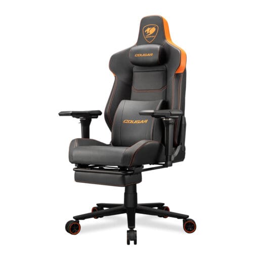 Cougar Armor EVO M Gaming Chair - Orange, Magnetic Memory Foam Neck Pillow, PVC leather, Full steel frame, 5D armrest, Footrest, Lumbar Cushion