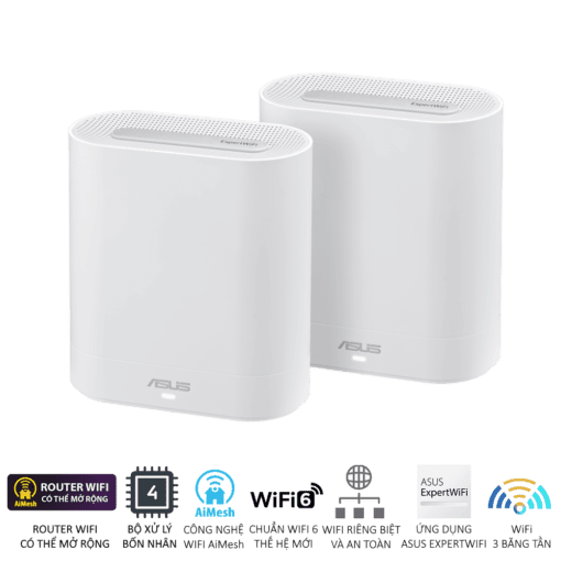 ASUS ExpertWiFi EBM68 2 packs Router - White, AX7800 Tri-band Business Mesh WiFi 6 System