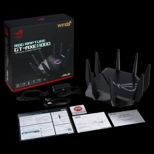 ASUS ROG Rapture GT-AXE11000 WiFi Gaming Router - Tri-Band 10 Gigabit, Wifi 6E, 1.8GHz Quad-Core processor, 2.5G LAN/WAN Port
