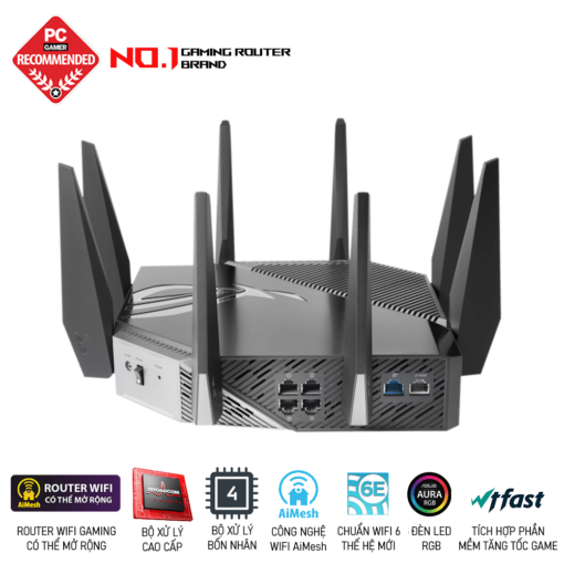 ASUS ROG Rapture GT-AXE11000 WiFi Gaming Router - Tri-Band 10 Gigabit, Wifi 6E, 1.8GHz Quad-Core processor, 2.5G LAN/WAN Port