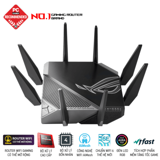 ASUS ROG Rapture GT-AXE11000 WiFi Gaming Router - Tri-Band 10 Gigabit, Wifi 6E, 1.8GHz Quad-Core processor, 2.5G LAN/WAN Port