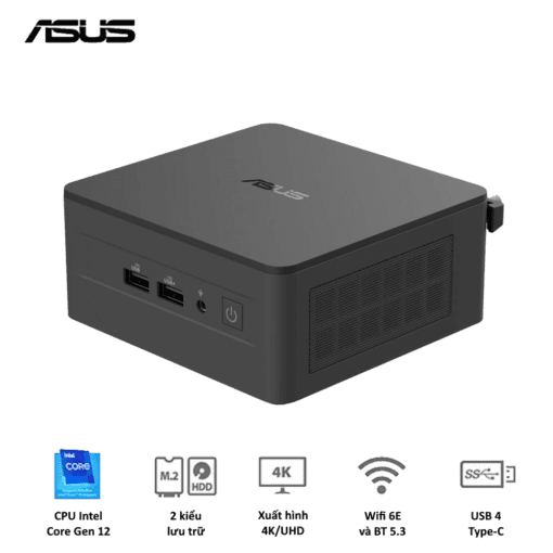 ASUS NUC 12 PRO Tall RNUC12WSHI300001I Barebone miniPC - Intel Core i3-1220P, Intel® UHD Graphics,  Intel® Wi-Fi 6E AX211 (Gig+), Bluetooth 5.3, Thunderbolt 4 Type-C + DisplayPort 1.4 , HDMI 2.1, Adapter included