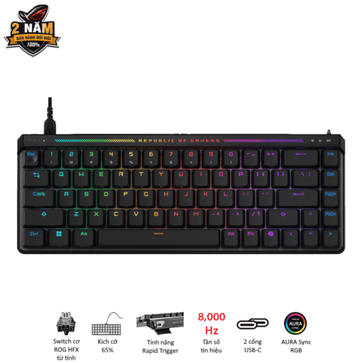 ASUS ROG Falchion Ace HFX Gaming Keyboard – Black, 65%, pre-lubed ROG HFX Magnetic Switches, 8K Hz polling rate, touch panel