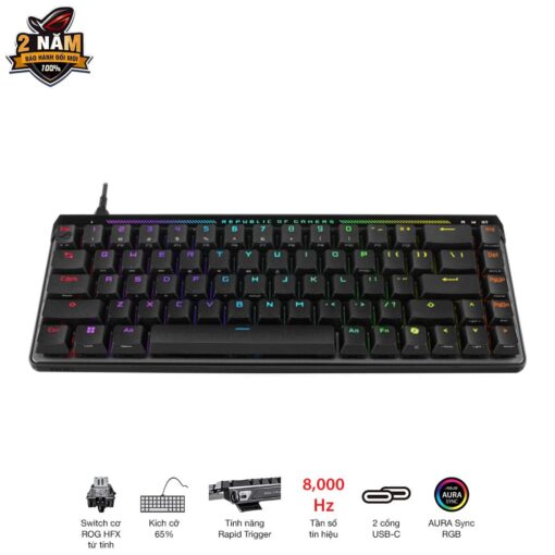 ASUS ROG Falchion Ace HFX Gaming Keyboard – Black, 65%, pre-lubed ROG HFX Magnetic Switches, 8K Hz polling rate, touch panel