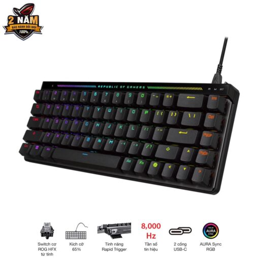 ASUS ROG Falchion Ace HFX Gaming Keyboard – Black, 65%, pre-lubed ROG HFX Magnetic Switches, 8K Hz polling rate, touch panel