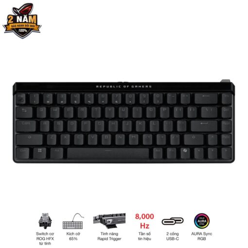 ASUS ROG Falchion Ace HFX Gaming Keyboard – Black, 65%, pre-lubed ROG HFX Magnetic Switches, 8K Hz polling rate, touch panel