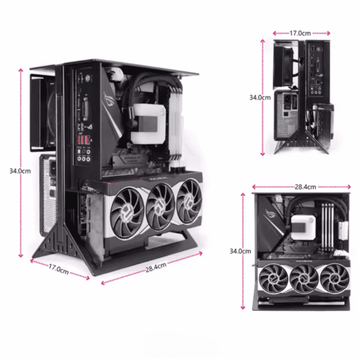 XTIA Xproto ATX V2 Black Case - aluminum alloy, water cooling open frame, support RTX 4090, ATX psu, 240 AIO