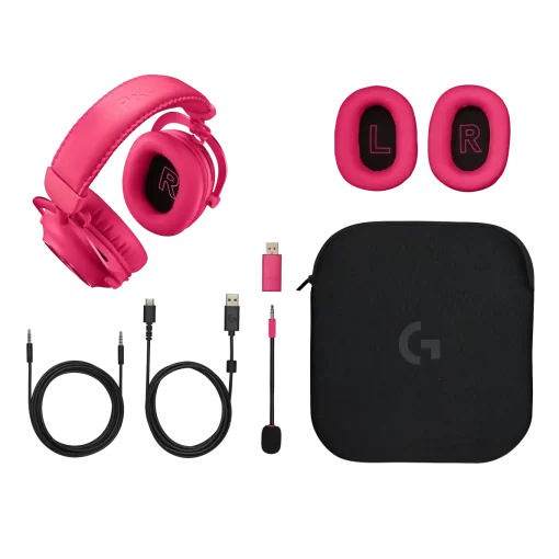 Logitech Pro X 2 LIGHTSPEED Pink Wireless Gaming Headset - Detachable Mic, 50mm Graphene Drivers, DTS:X 2.0, 7.1, Bluetooth/USB/3.5mm Aux