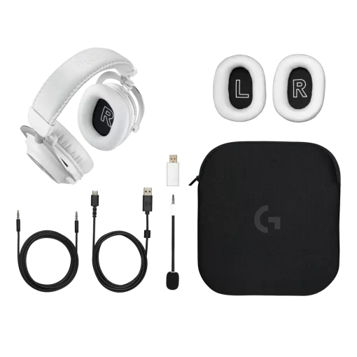 Logitech Pro X 2 LIGHTSPEED White Wireless Gaming Headset - Detachable Mic, 50mm Graphene Drivers, DTS:X 2.0, 7.1, Bluetooth/USB/3.5mm Aux