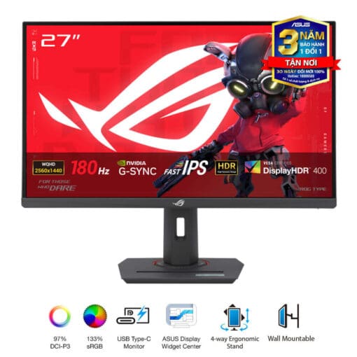 ASUS ROG Strix XG27ACS Gaming Monitor - 27 inch, 2K (2560x1440), IPS, 180Hz, 1ms GTG, ELMB, G-Sync compatible, FreeSync, DisplayHDR™ 400, Tripod socket