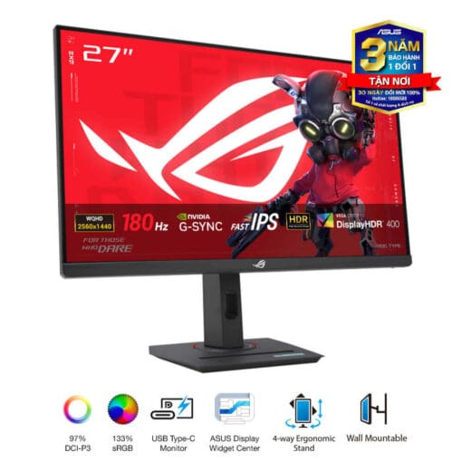 ASUS ROG Strix XG27ACS Gaming Monitor - 27 inch, 2K (2560x1440), IPS, 180Hz, 1ms GTG, ELMB, G-Sync compatible, FreeSync, DisplayHDR™ 400, Tripod socket